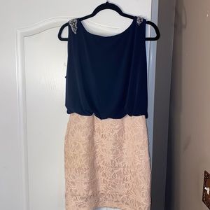 navy blue formal dress with open back